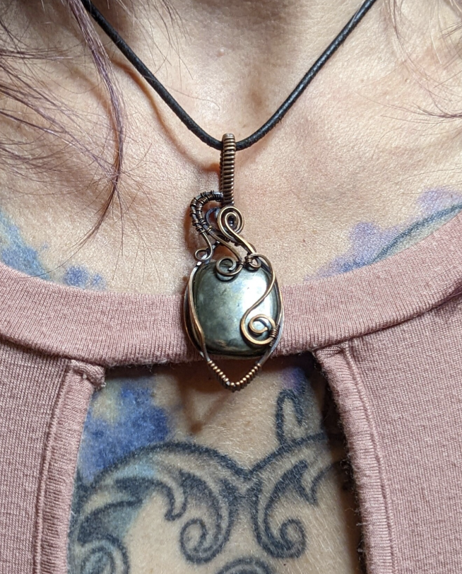 Pyrite Pendant, set in antiqued copper.