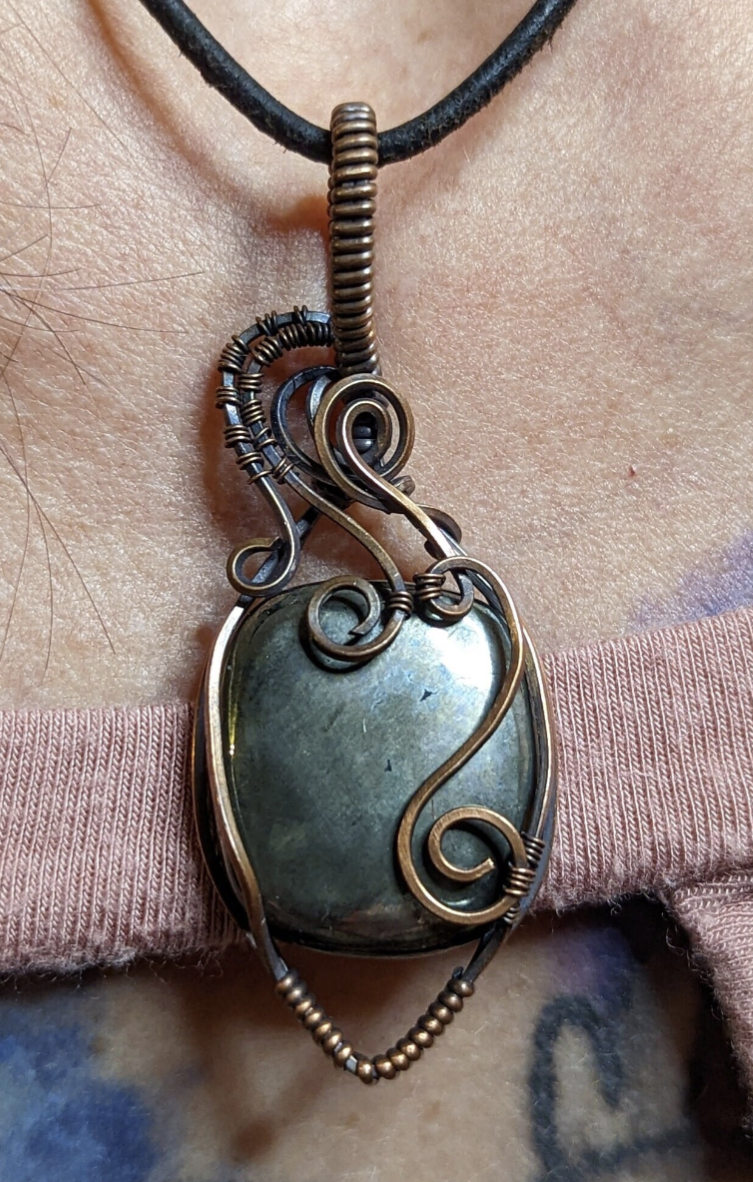 Pyrite Pendant, set in antiqued copper.