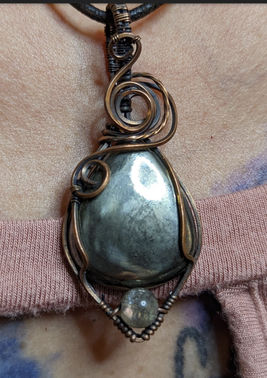 Pyrite Pendant, accented with Labradorite, set in antiqued copper.