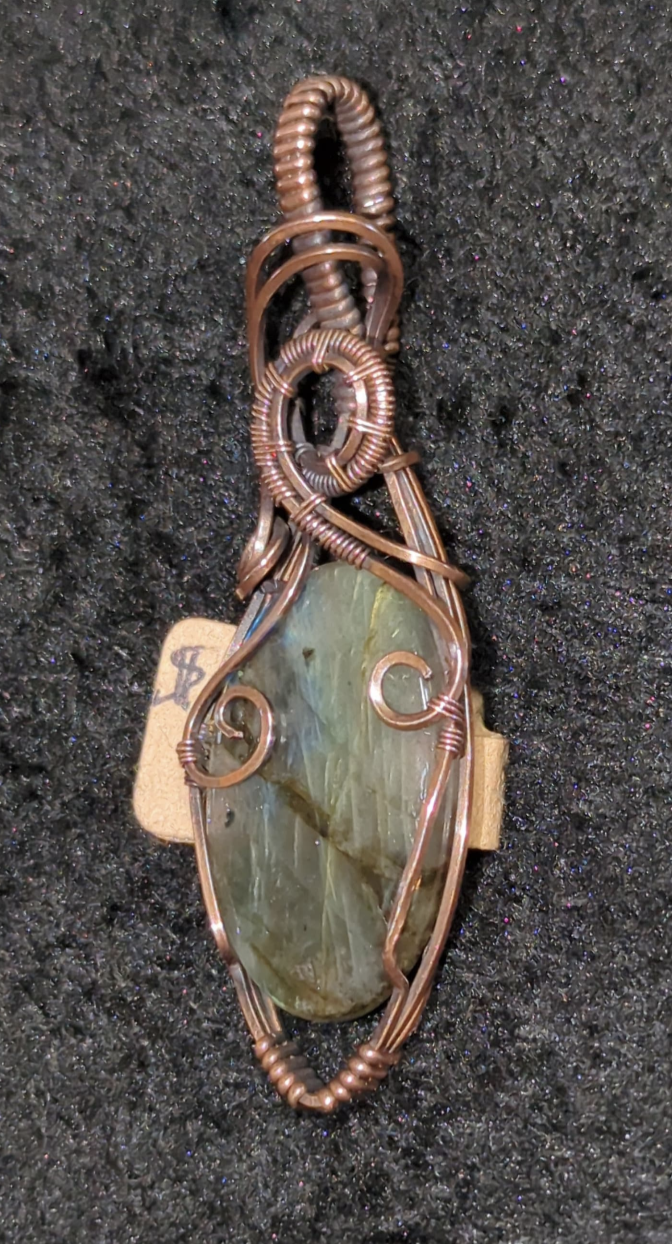 Labradorite gemstone pendant with gold flash, set in antiqued copper.