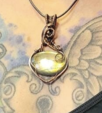 Labradorite with gold flash, set in antiqued copper