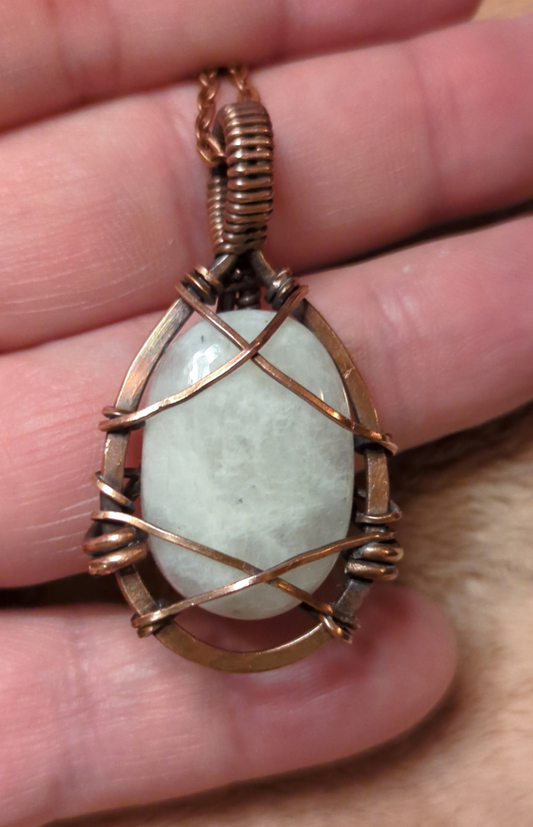 Moonstone pendant, set in antiqued copper.