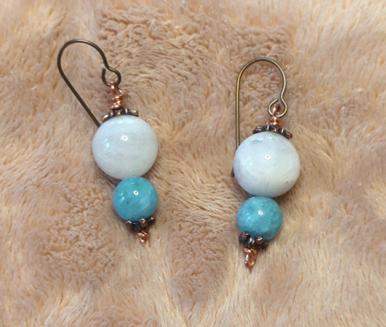 Moonstone and Aquamarine Quartz earrings