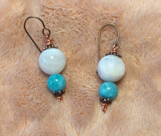 Moonstone and Aquamarine Quartz earrings