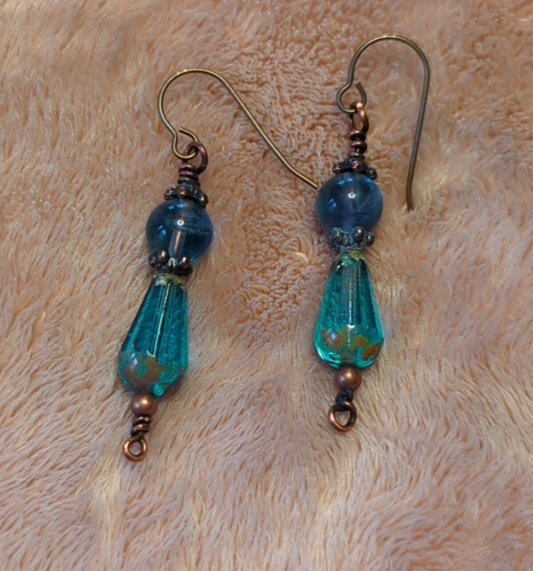 Fluorite Gemstone, with blue glass dropper bead.